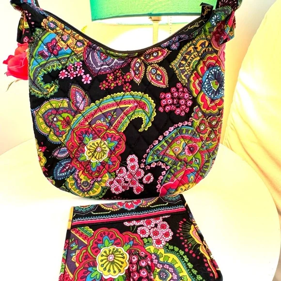 Quilted Vera Bradley Purse & Matching Wallet Floral Paisley Women's Handbag Set - Picture 8 of 16